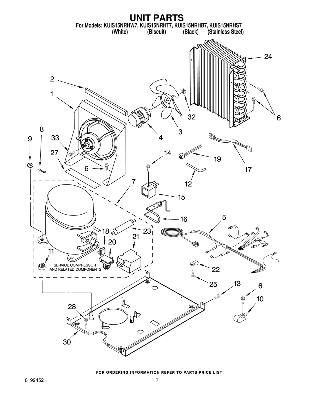 KitchenAid KUIS15NRHT7, KUIS15NRHB7, KUIS15NRHS7, KUIS15NRHW7 manual Unit Parts 