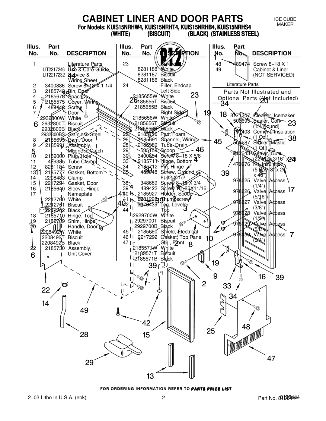 KitchenAid KUIS15NRHW4, KUIS15NRHS4, KUIS15NRHB4, KUIS15NRHT4 manual White Biscuit, Illus. Part No. No. Description 