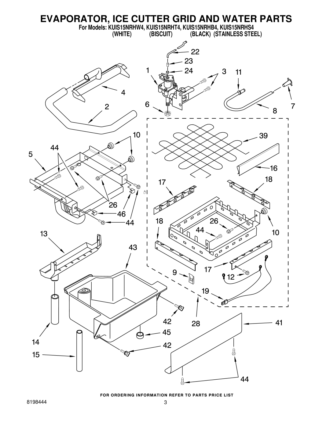 KitchenAid KUIS15NRHT4, KUIS15NRHS4, KUIS15NRHB4, KUIS15NRHW4 manual EVAPORATOR, ICE Cutter Grid and Water Parts 