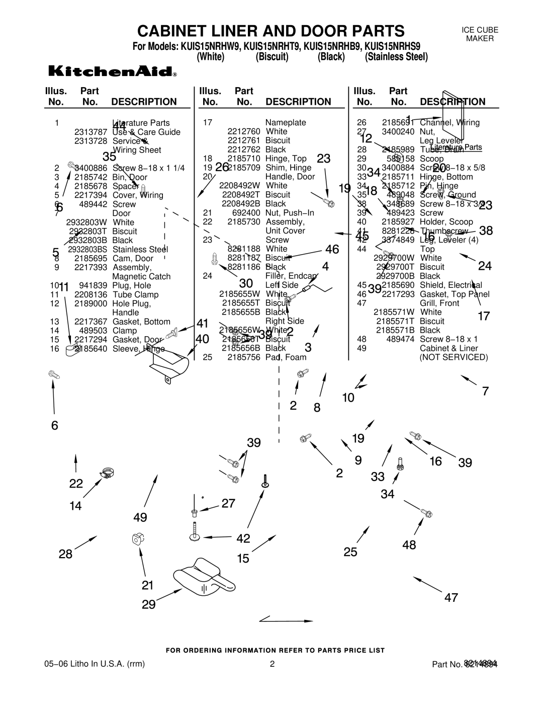 KitchenAid KUIS15NRHW9, KUIS15NRHS9, KUIS15NRHB9, KUIS15NRHT9 manual Illus. Part No. No. Description 