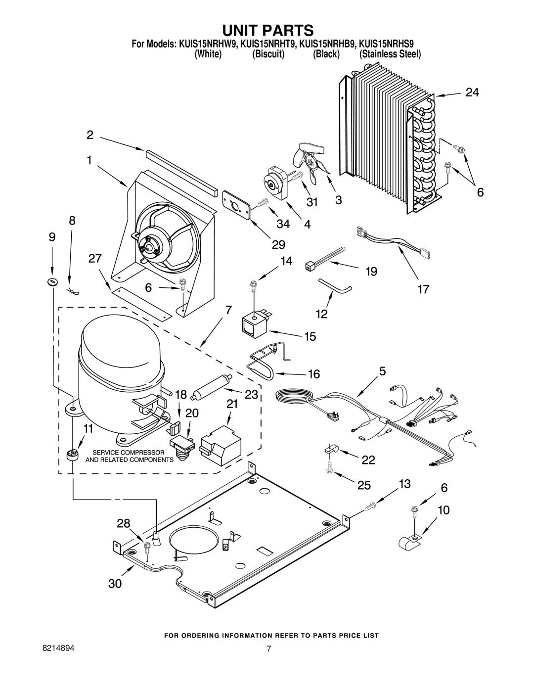 KitchenAid KUIS15NRHT9, KUIS15NRHS9, KUIS15NRHB9, KUIS15NRHW9 manual Unit Parts 