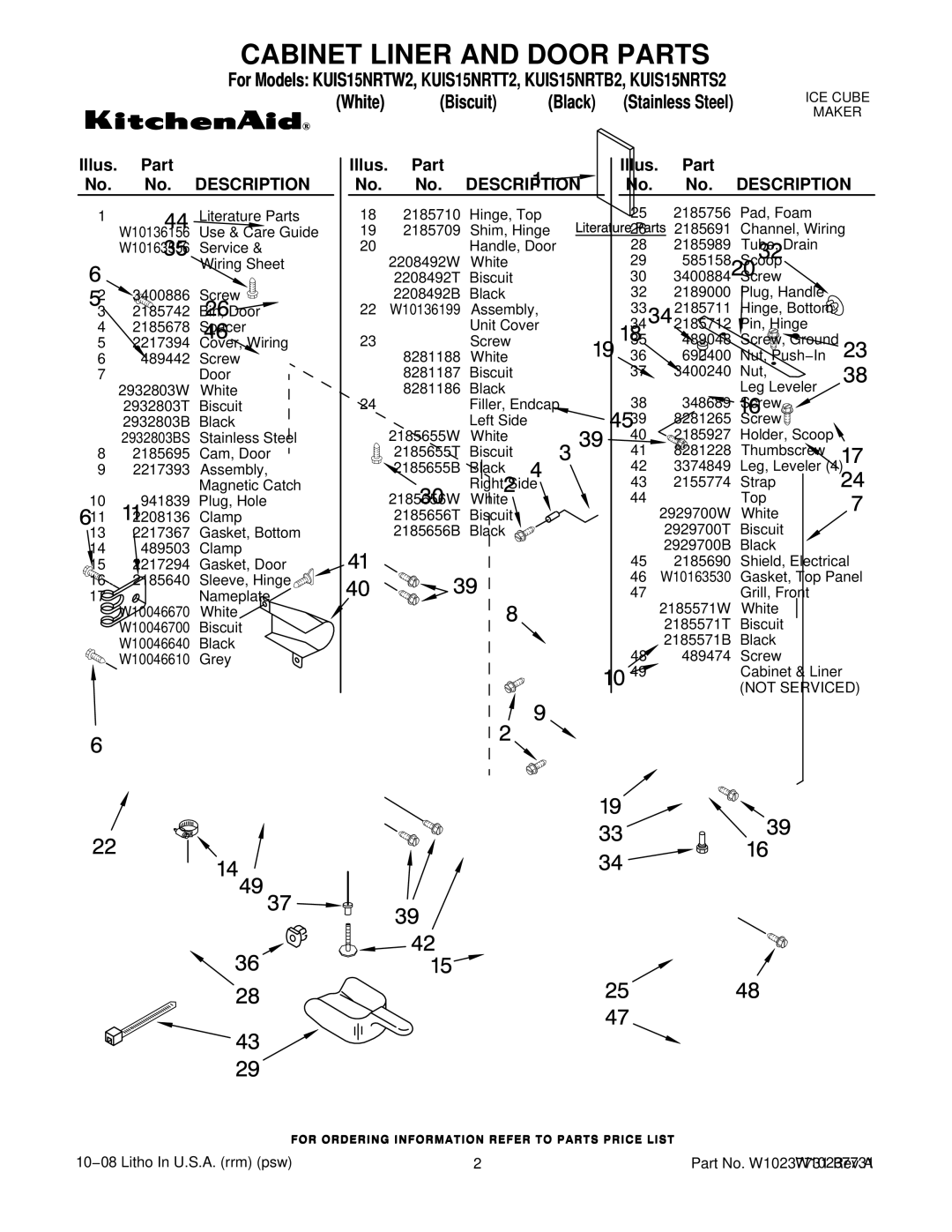 KitchenAid KUIS15NRTS2, KUIS15NRTT2, KUIS15NRTW2, KUIS15NRTB2 manual Illus. Part No. No. Description 