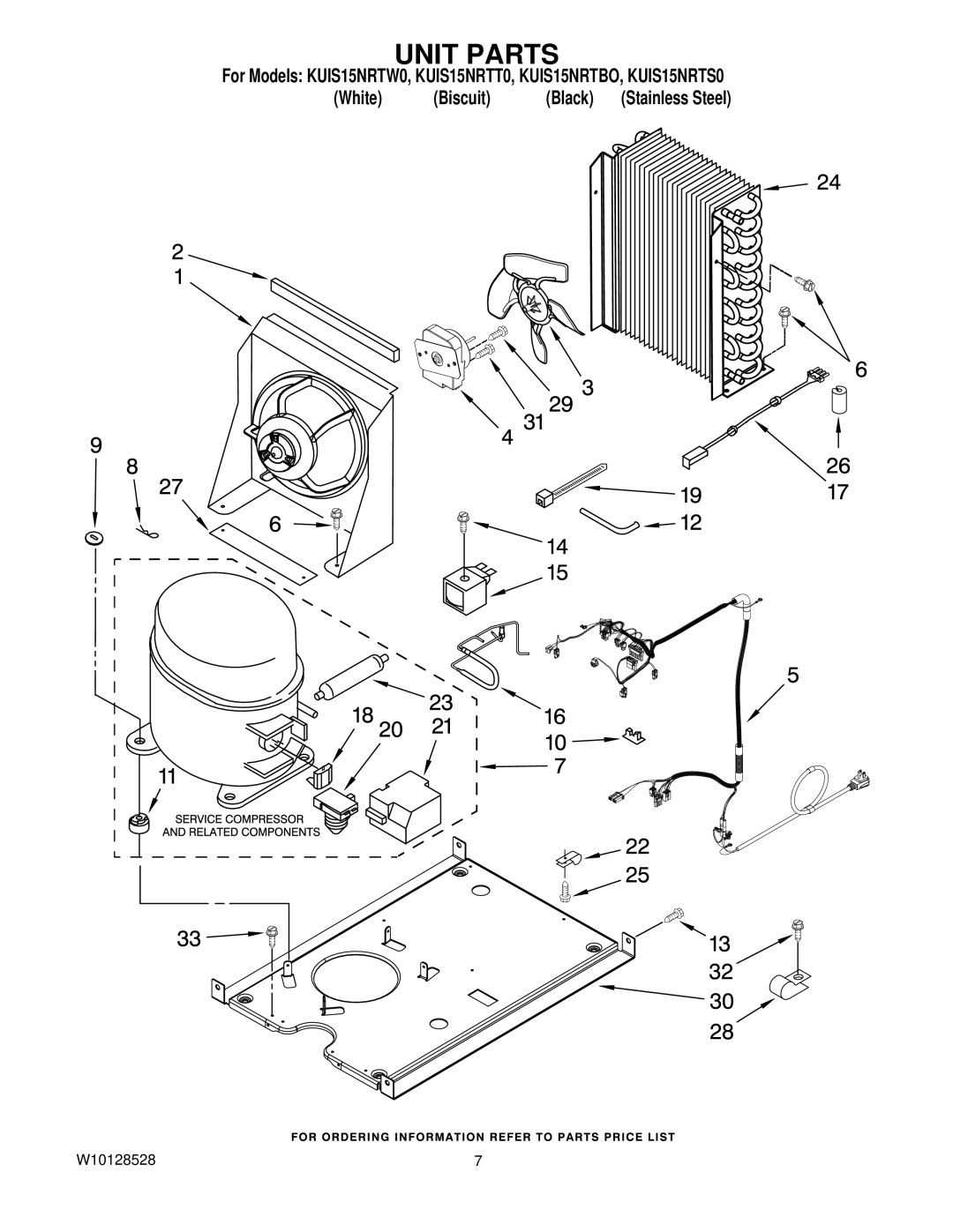 KitchenAid KUIS15NRTS0, KUIS15NRTW0, KUIS15NRTT0, KUIS15NRTBO manual Unit Parts 