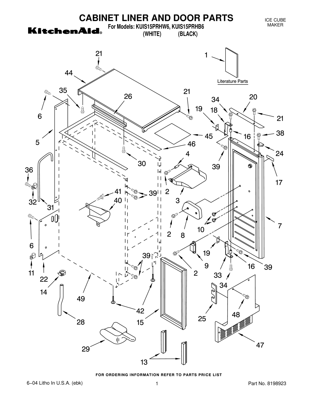 KitchenAid KUIS15PRHW6, KUIS15PRHB6 manual Cabinet Liner and Door Parts 