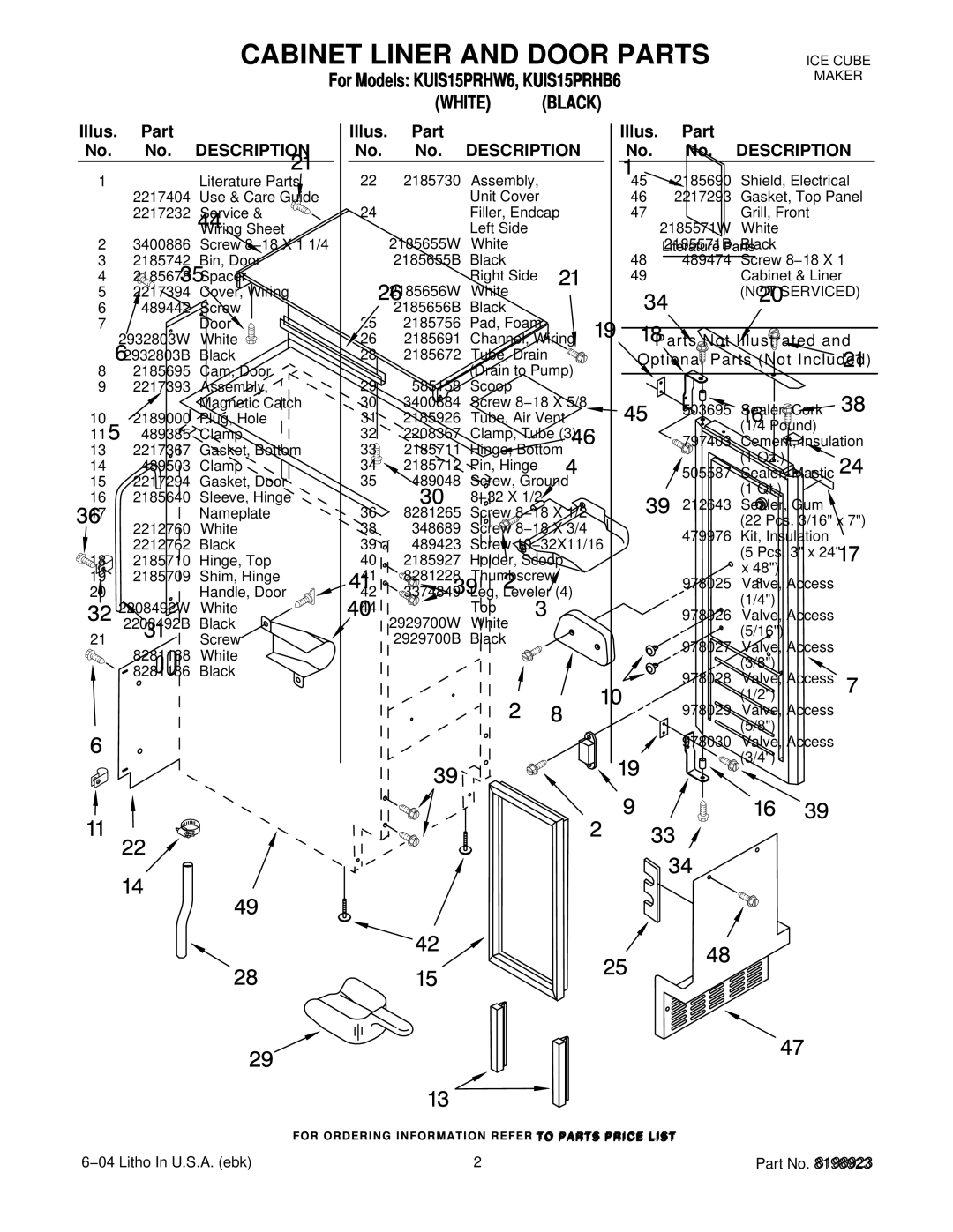 KitchenAid KUIS15PRHB6, KUIS15PRHW6 manual Cabinet Liner and Door Parts 