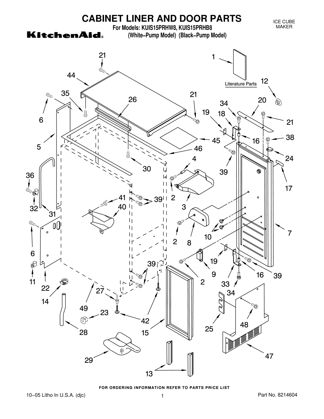 KitchenAid KUIS15PRHB8, KUIS15PRHW8 manual Cabinet Liner and Door Parts 