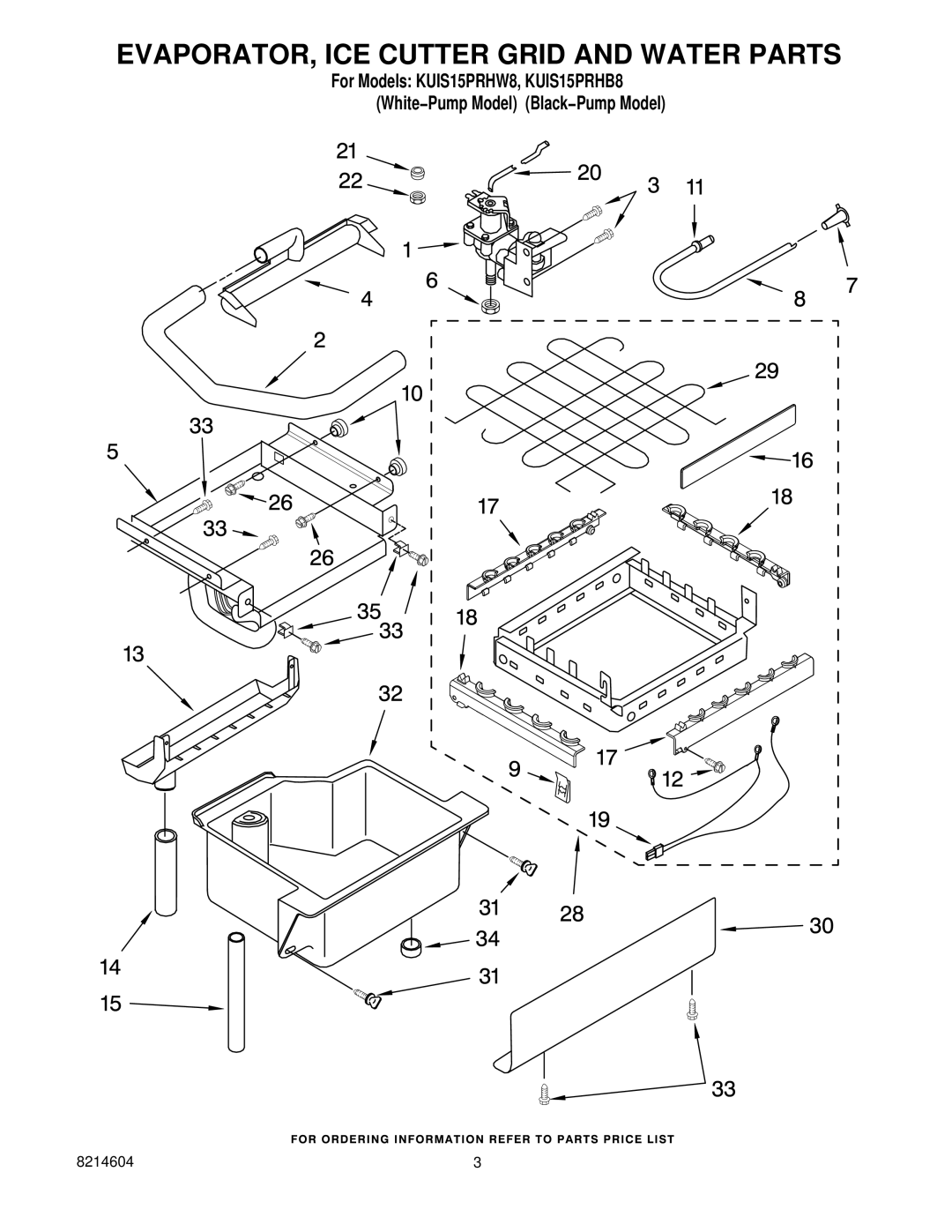 KitchenAid KUIS15PRHB8, KUIS15PRHW8 manual EVAPORATOR, ICE Cutter Grid and Water Parts 