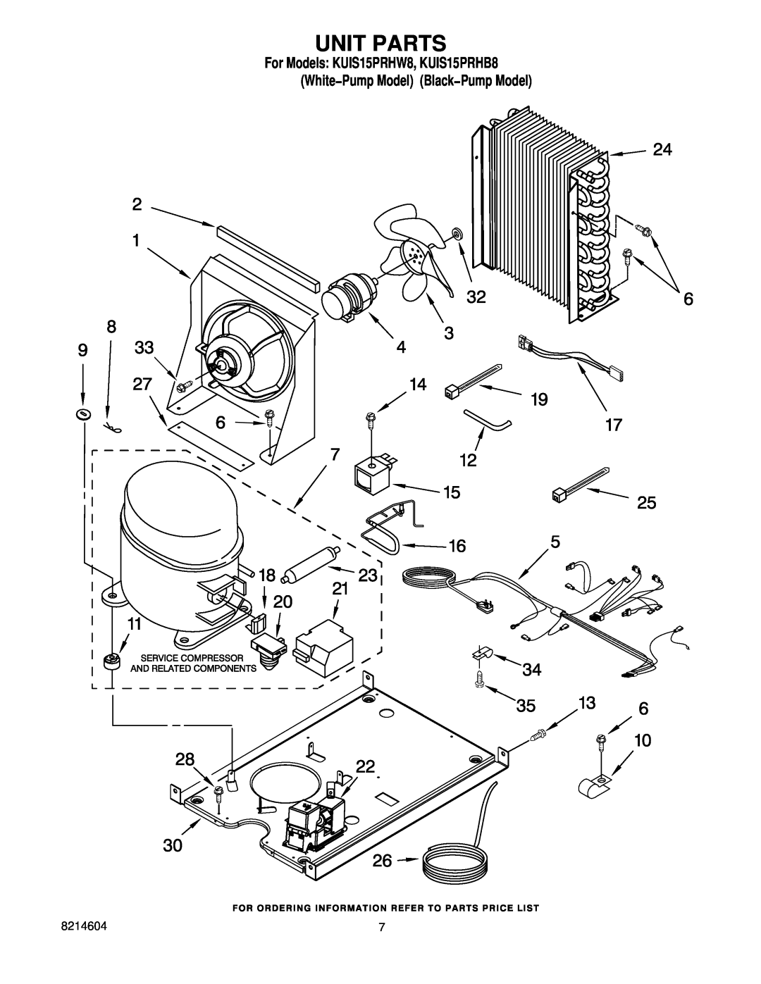 KitchenAid manual Unit Parts, For Models KUIS15PRHW8, KUIS15PRHB8 White−Pump Model Black−Pump Model 