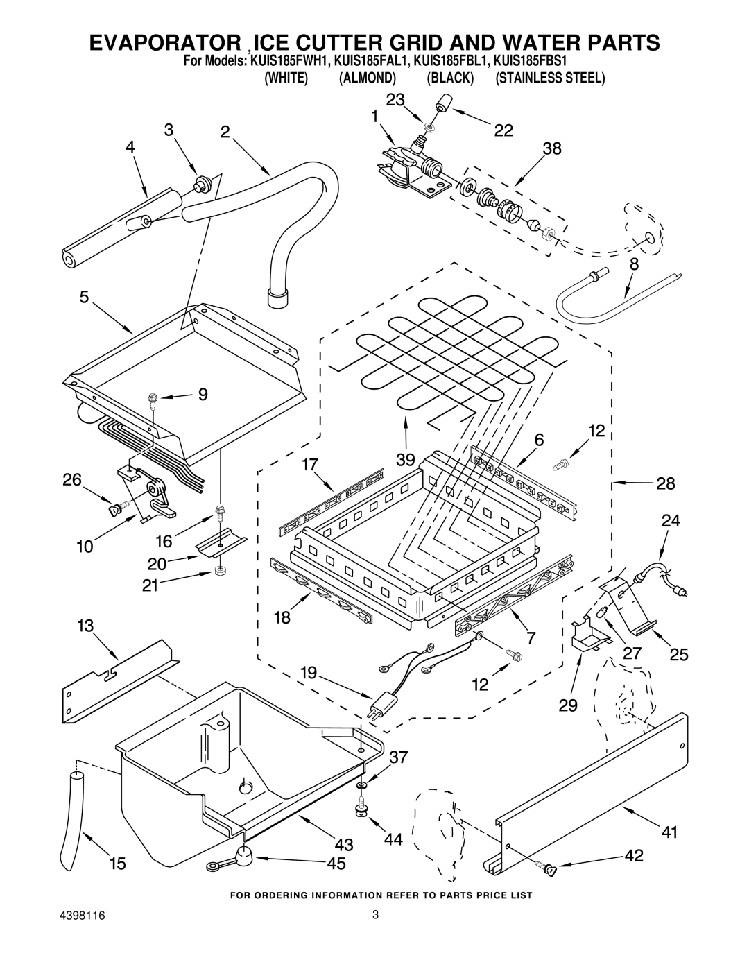 KitchenAid KUIS185FBL1, KUIS185FAL1, KUIS185FBS1, KUIS185FWH1 manual Evaporator ICE Cutter Grid and Water Parts 