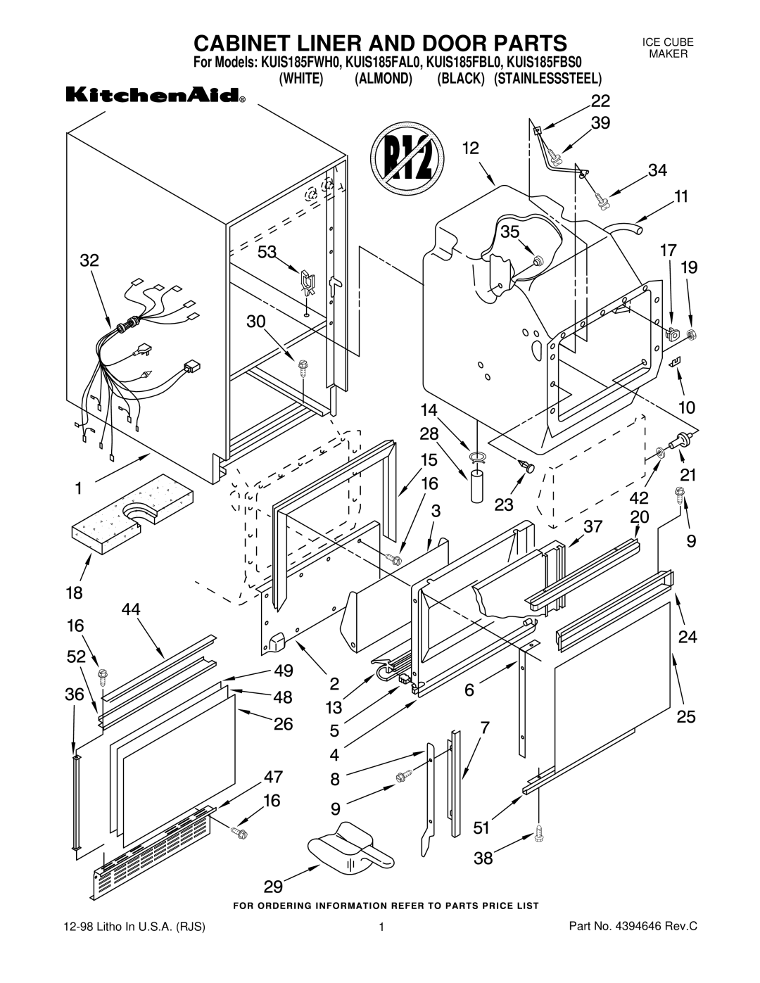 KitchenAid KUIS185FAL0, KUIS185FBL0, KUIS185FWH0, KUIS185FBS0 manual Cabinet Liner and Door Parts 