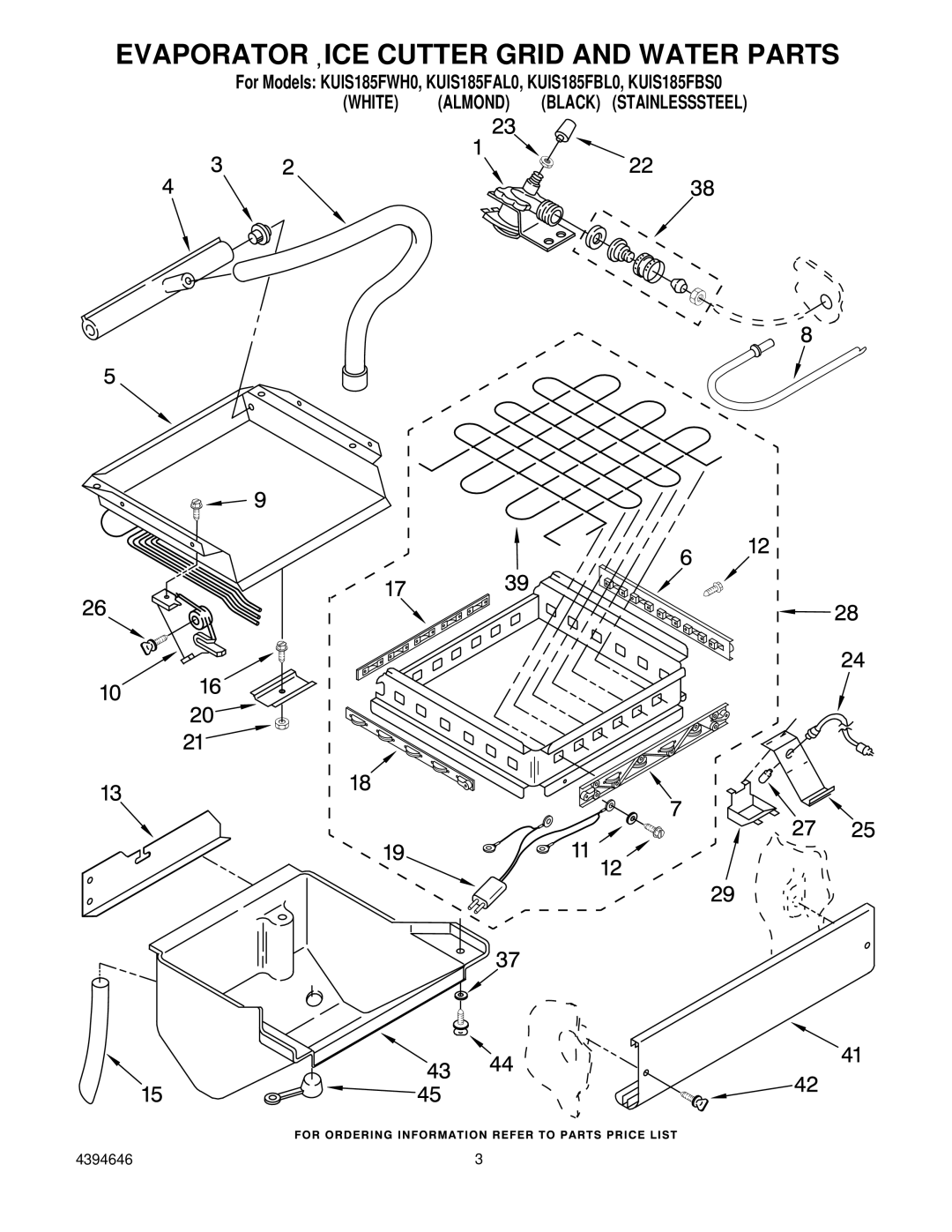 KitchenAid KUIS185FBS0, KUIS185FBL0, KUIS185FAL0, KUIS185FWH0 manual Evaporator ICE Cutter Grid and Water Parts 