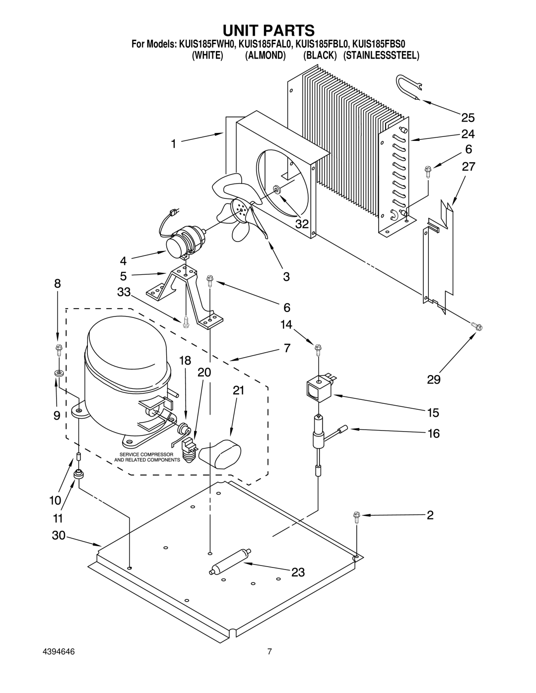 KitchenAid KUIS185FBS0, KUIS185FBL0, KUIS185FAL0, KUIS185FWH0 manual Unit Parts 