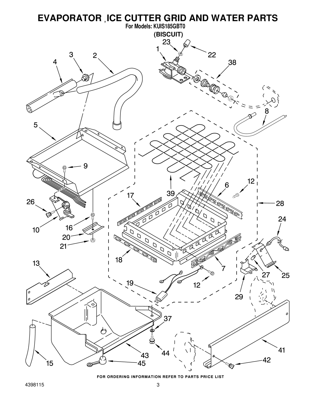 KitchenAid KUIS185GBT0 manual Evaporator ICE Cutter Grid and Water Parts 