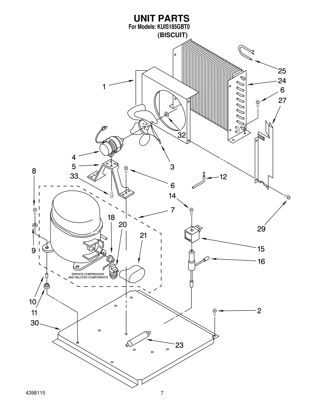 KitchenAid KUIS185GBT0 manual Unit Parts 