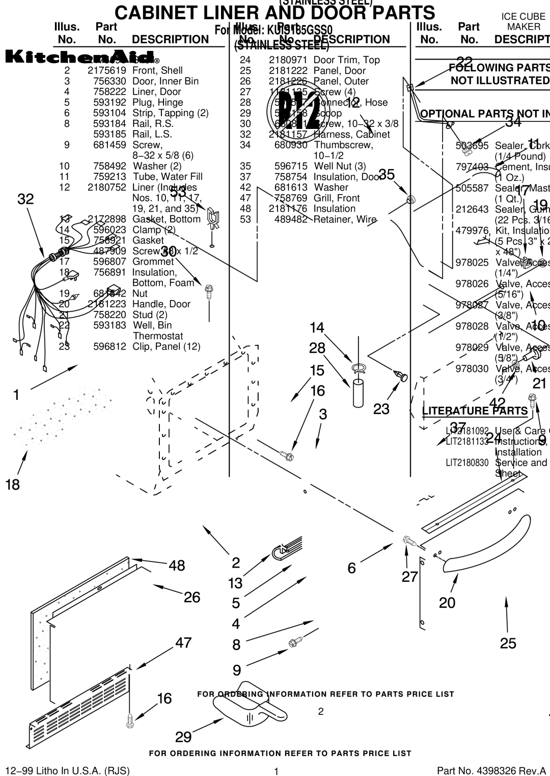 KitchenAid KUIS185GSS0 manual Illus. Part No. No. Description 