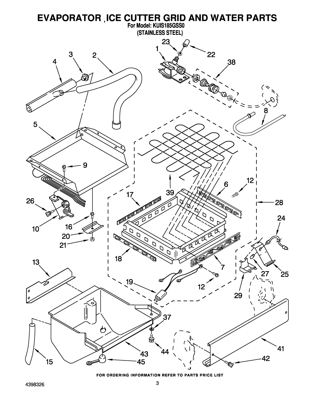KitchenAid manual Evaporator Ice Cutter Grid And Water Parts, For Model KUIS185GSS0 STAINLESS STEEL 