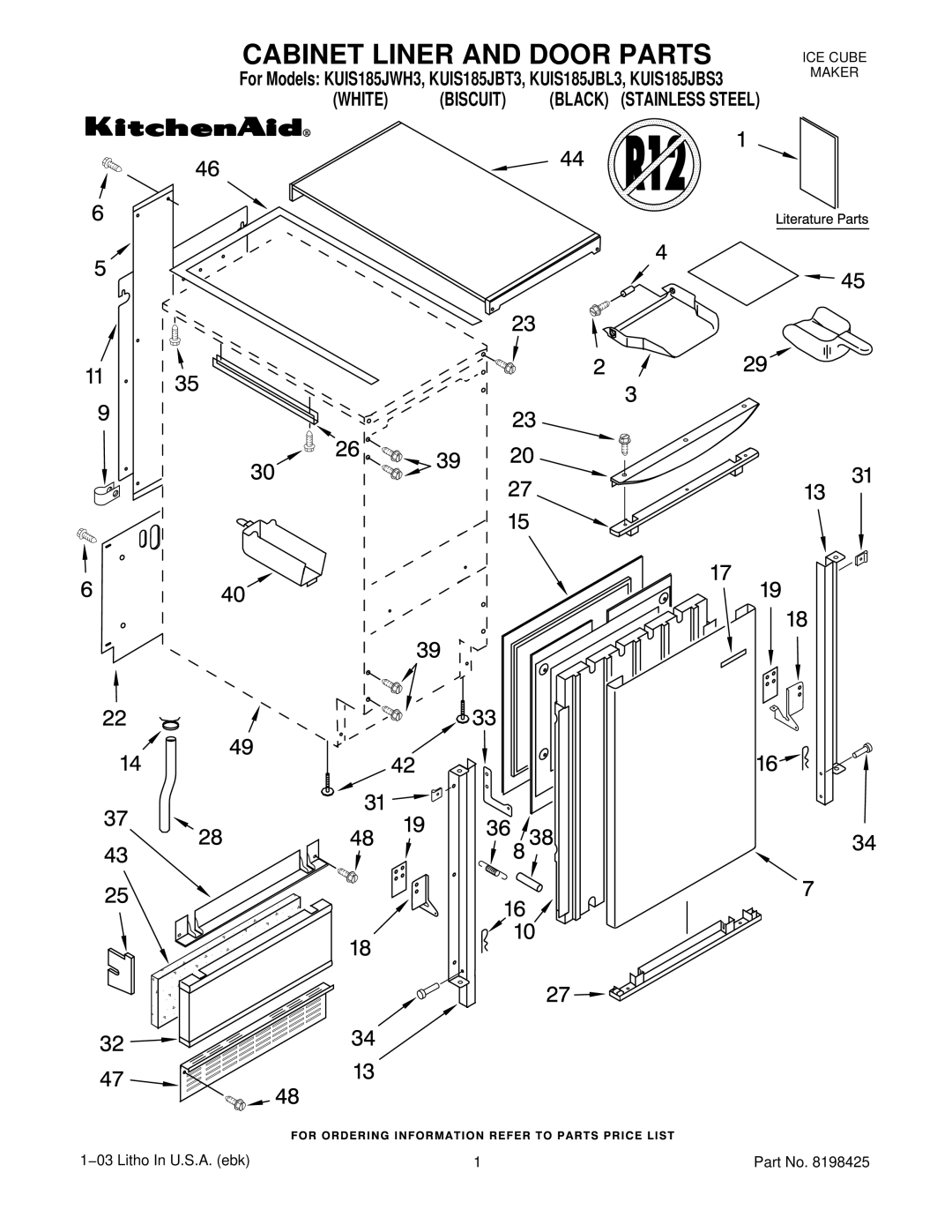 KitchenAid KUIS185JWH3, KUIS185JBL3, KUIS185JBS3, KUIS185JBT3 manual Cabinet Liner and Door Parts 