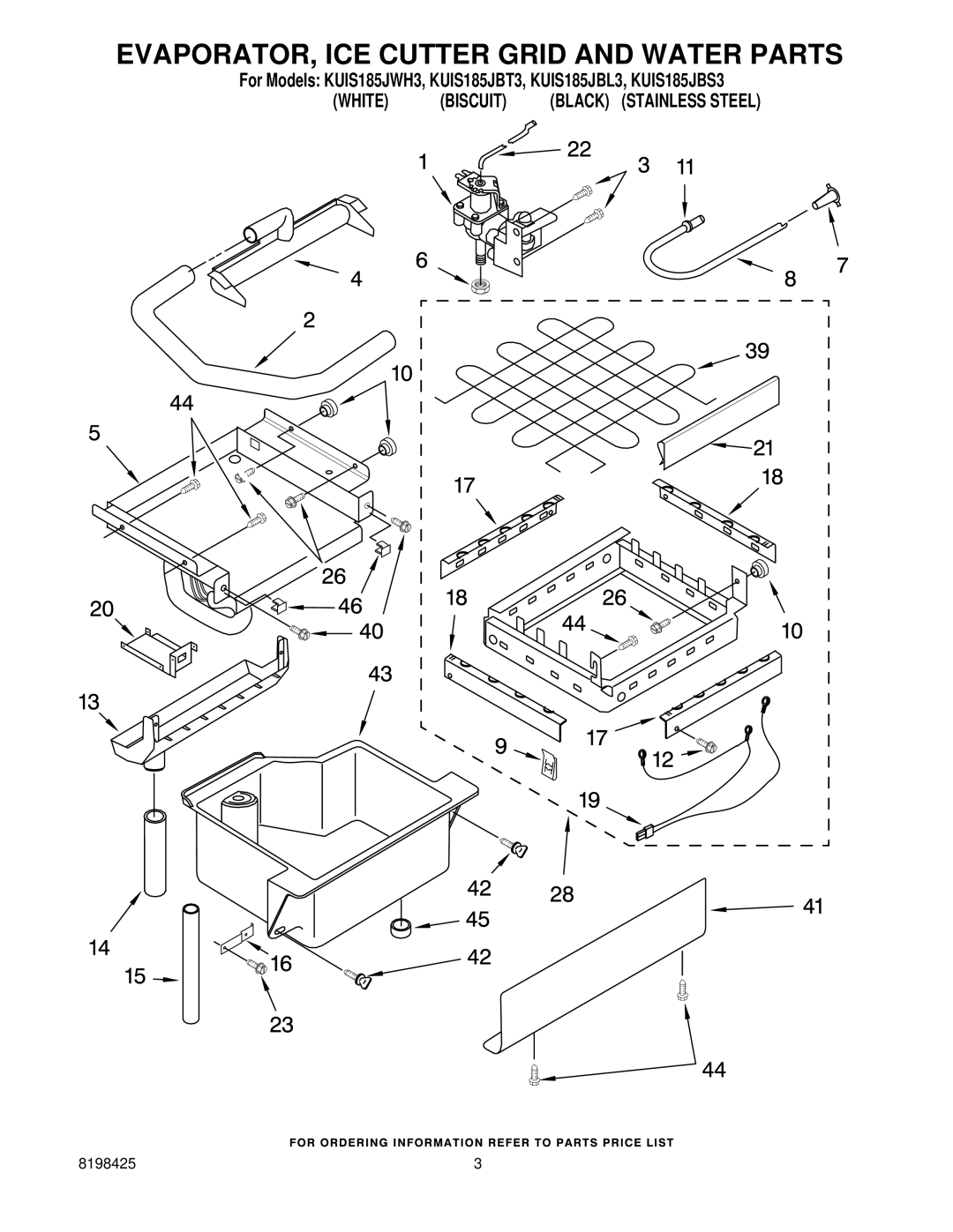 KitchenAid KUIS185JBT3, KUIS185JBL3, KUIS185JWH3, KUIS185JBS3 manual EVAPORATOR, ICE Cutter Grid and Water Parts 