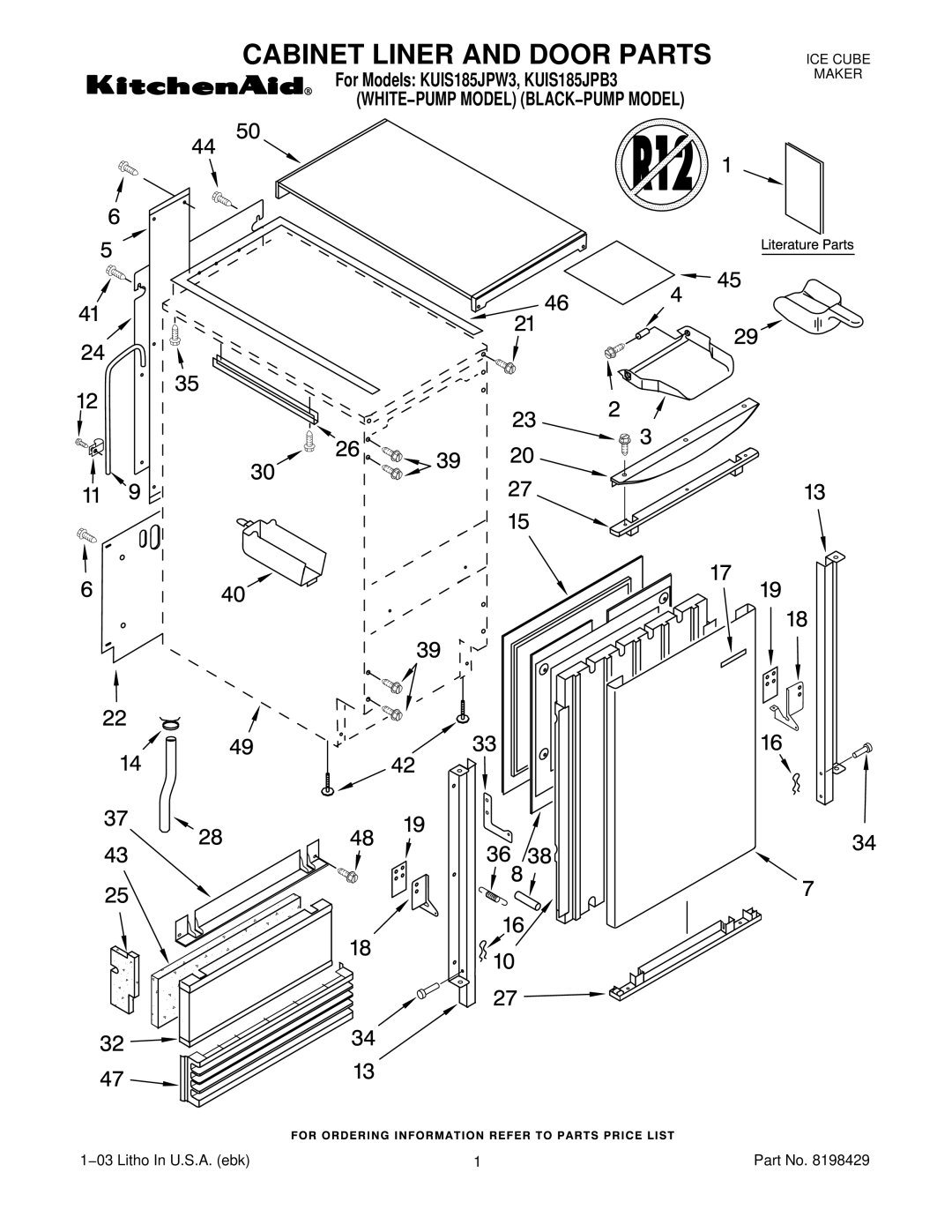 KitchenAid KUIS185JPW3, KUIS185JPB3 manual Cabinet Liner and Door Parts 