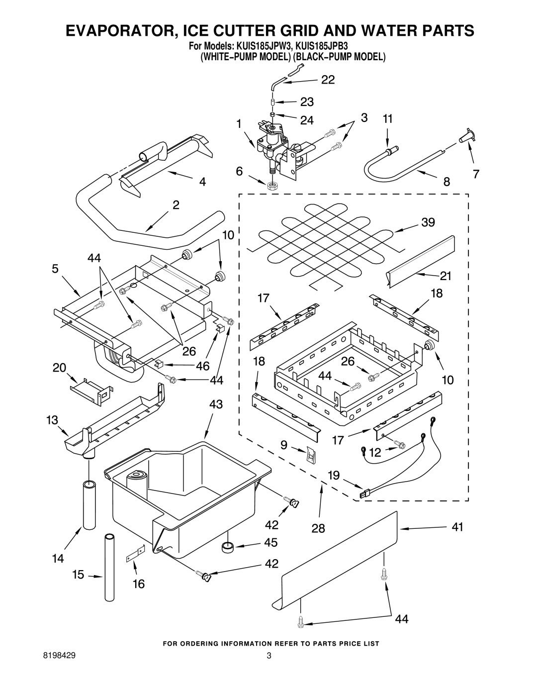 KitchenAid KUIS185JPW3, KUIS185JPB3 manual EVAPORATOR, ICE Cutter Grid and Water Parts 