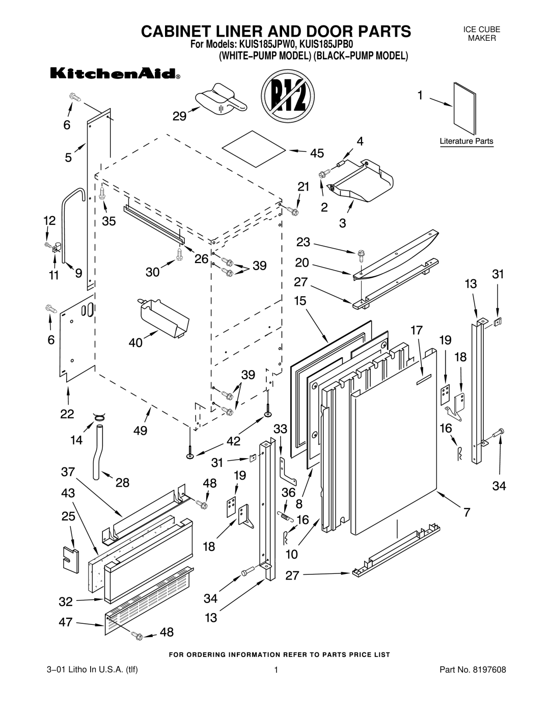 KitchenAid KUIS185JPB0, KUIS185JPW0 manual Cabinet Liner and Door Parts 