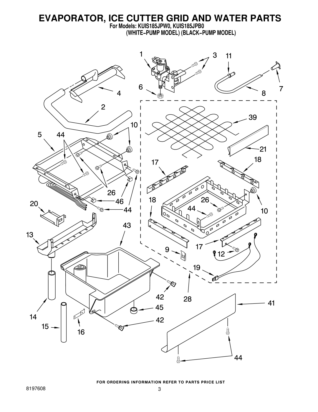 KitchenAid KUIS185JPB0, KUIS185JPW0 manual EVAPORATOR, ICE Cutter Grid and Water Parts 