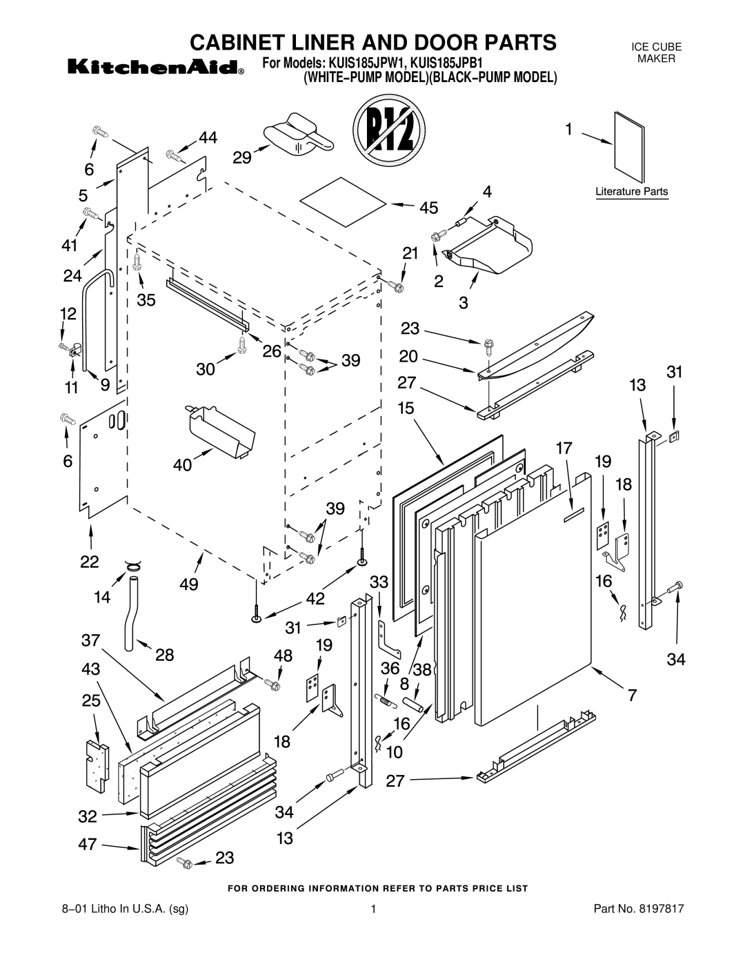 KitchenAid KUIS185JPB1, KUIS185JPW1 manual Cabinet Liner and Door Parts 