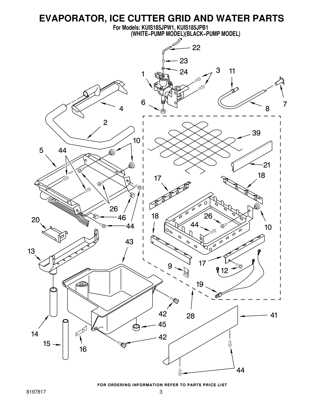 KitchenAid KUIS185JPB1, KUIS185JPW1 manual EVAPORATOR, ICE Cutter Grid and Water Parts 