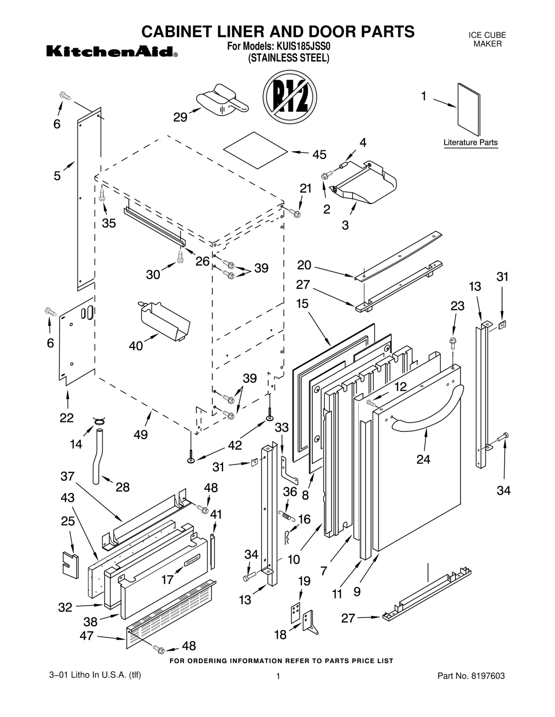 KitchenAid KUIS185JSS0 manual Cabinet Liner and Door Parts 