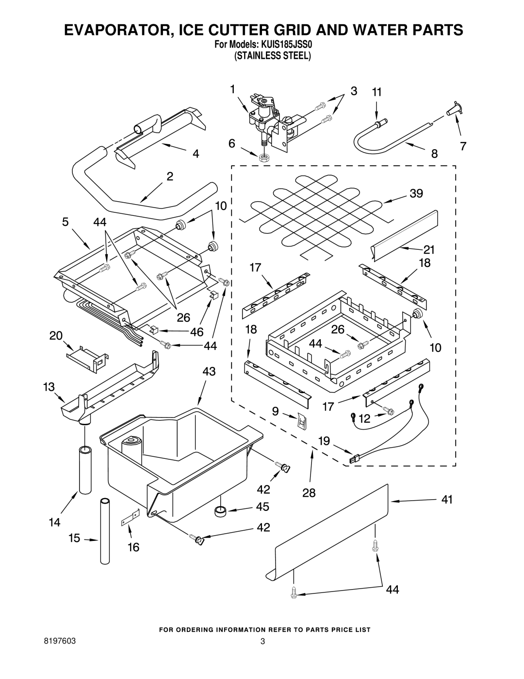 KitchenAid KUIS185JSS0 manual EVAPORATOR, ICE Cutter Grid and Water Parts 