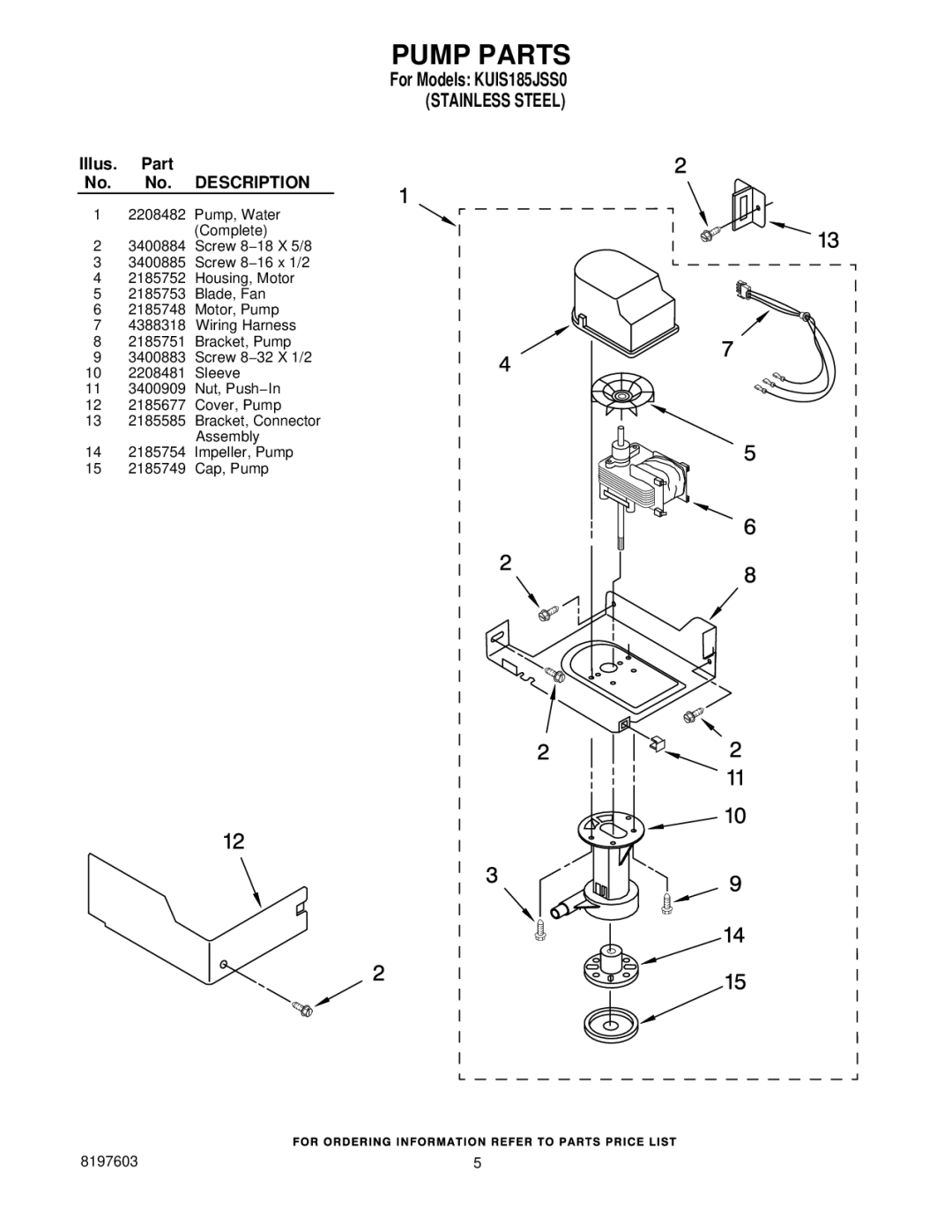 KitchenAid KUIS185JSS0 manual Pump Parts 