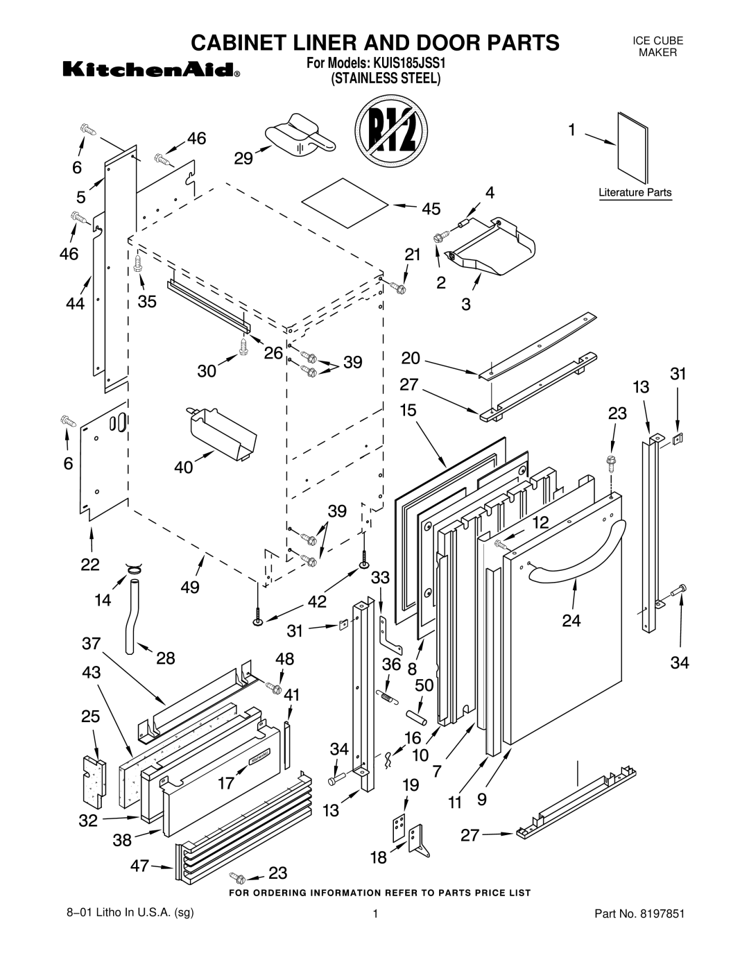 KitchenAid KUIS185JSS1 manual Cabinet Liner and Door Parts 