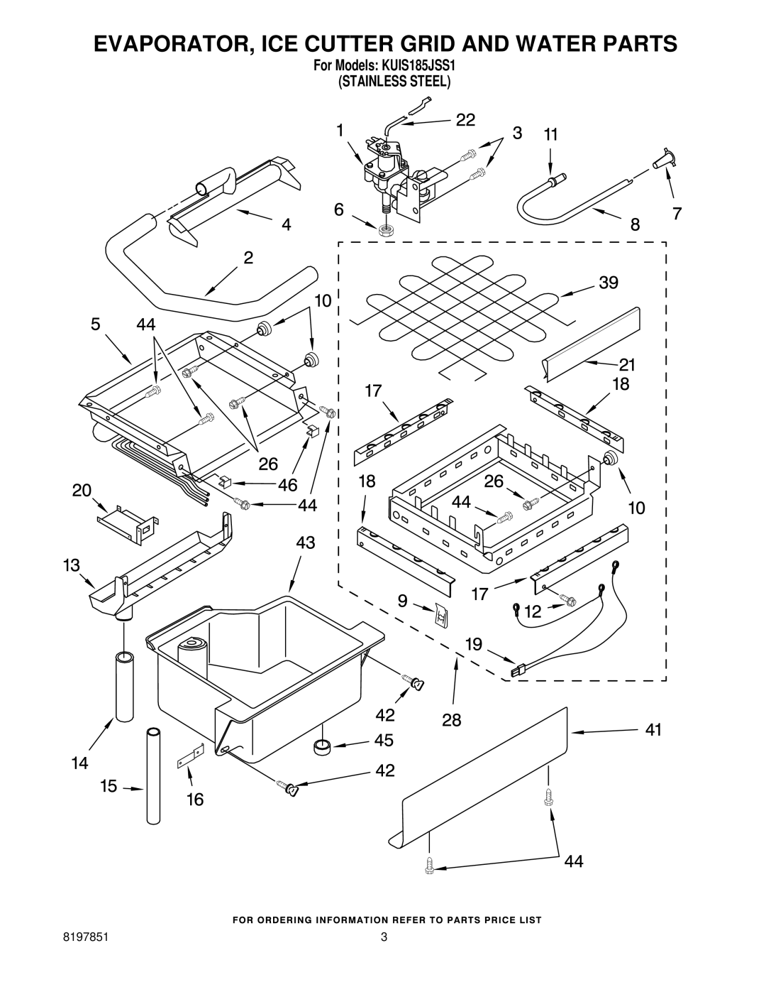 KitchenAid KUIS185JSS1 manual EVAPORATOR, ICE Cutter Grid and Water Parts 