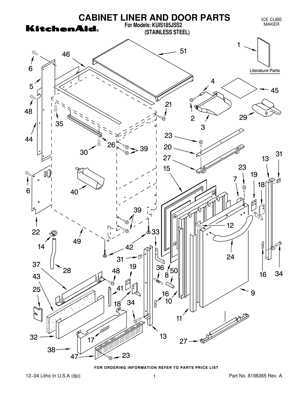 KitchenAid KUIS185JSS2 manual Cabinet Liner and Door Parts 