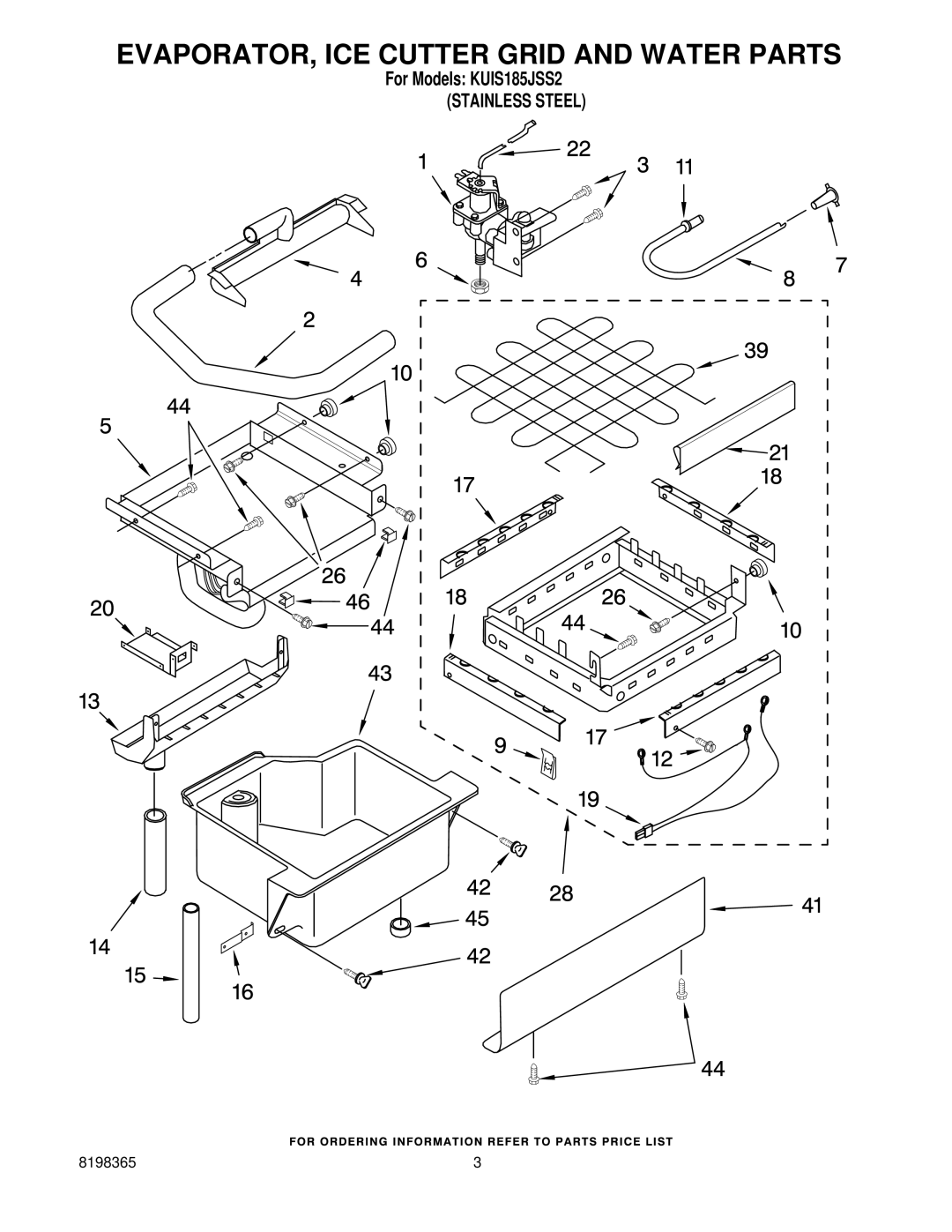 KitchenAid KUIS185JSS2 manual EVAPORATOR, ICE Cutter Grid and Water Parts 