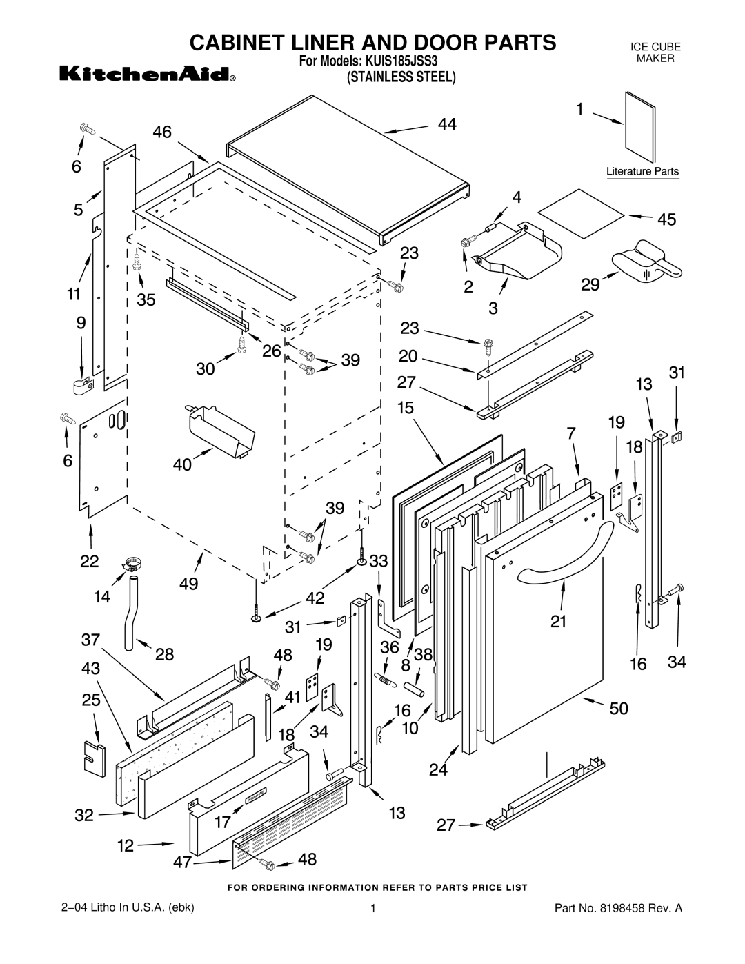 KitchenAid KUIS185JSS3 manual Cabinet Liner and Door Parts 