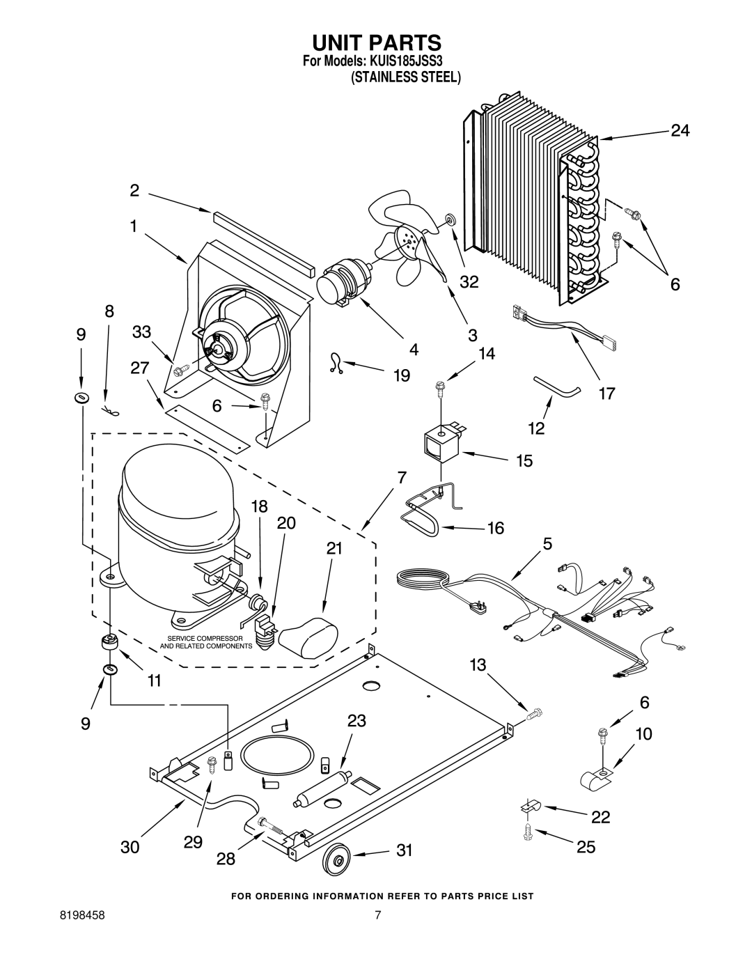 KitchenAid KUIS185JSS3 manual Unit Parts 