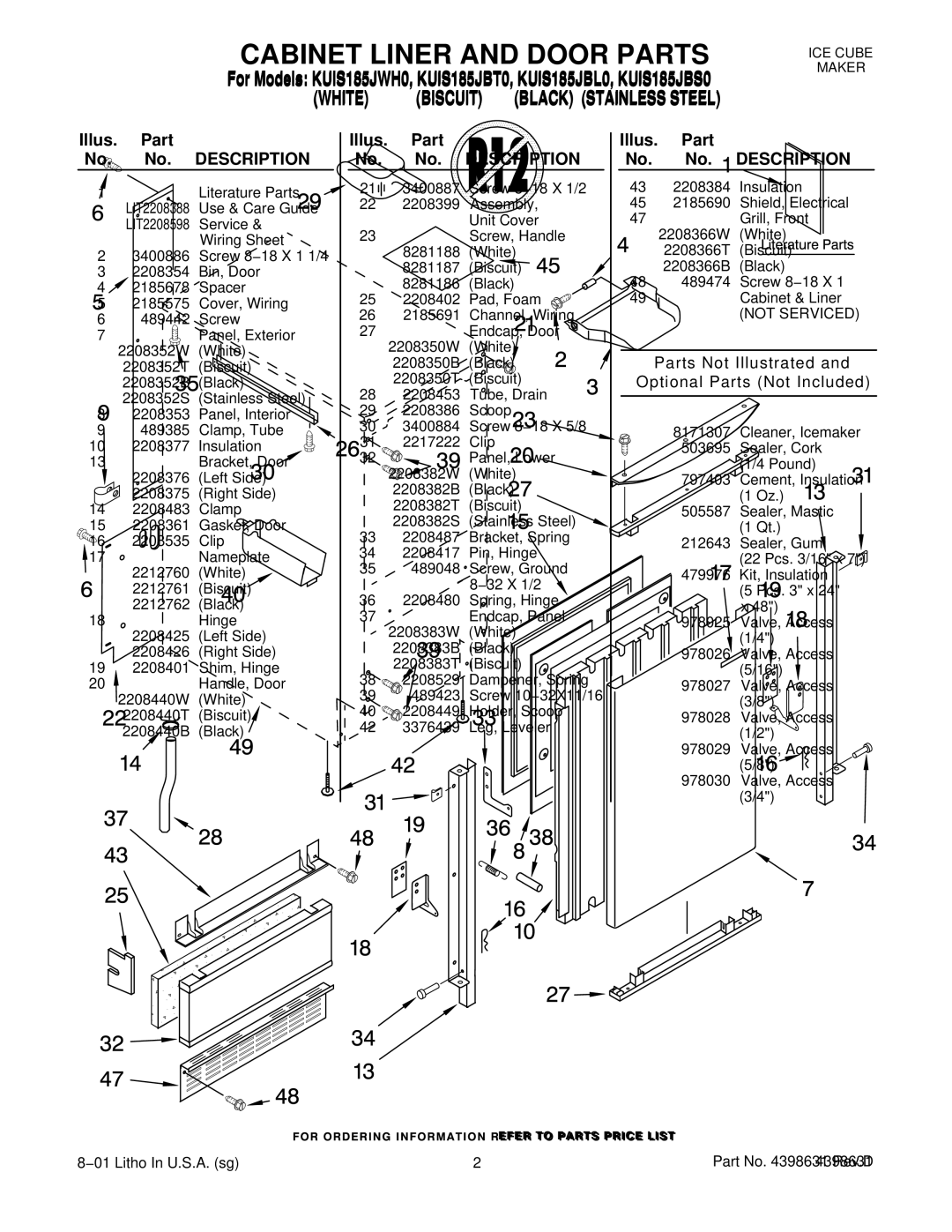 KitchenAid KUIS185JBL0, KUIS185JWH0, KUIS185JBS0, KUIS185JBT0 manual Illus. Part No. No. Description, Illus Part 