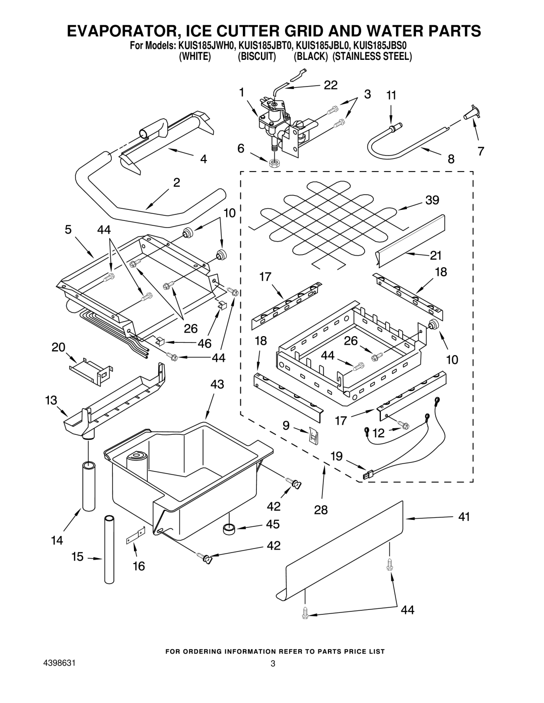 KitchenAid KUIS185JBT0, KUIS185JWH0, KUIS185JBS0, KUIS185JBL0 manual EVAPORATOR, ICE Cutter Grid and Water Parts 