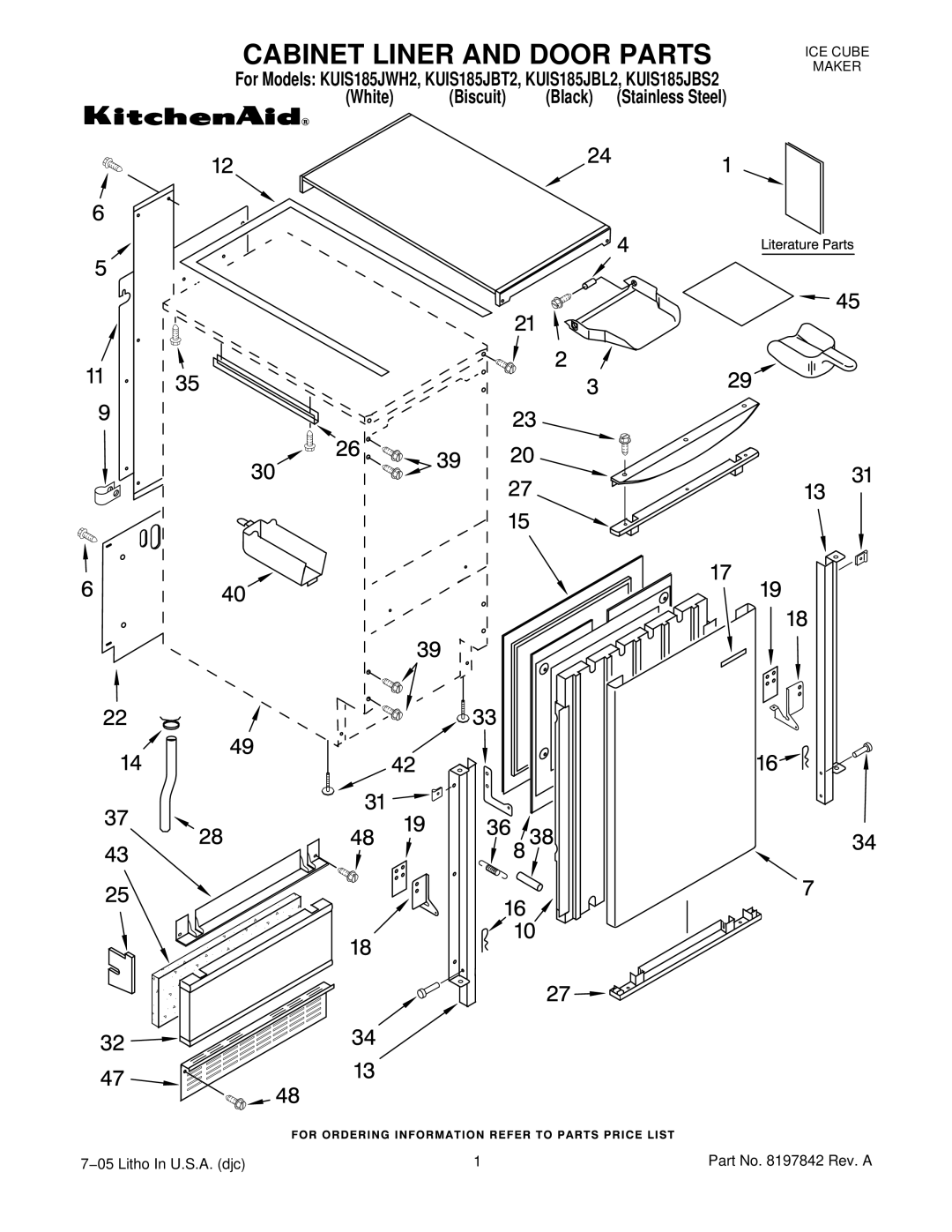 KitchenAid KUIS185JBS2, KUIS185JWH2, KUIS185JBT2, KUIS185JBL2 manual Cabinet Liner and Door Parts 