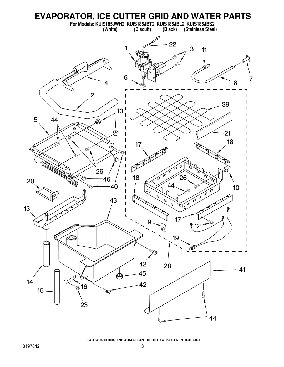 KitchenAid KUIS185JBL2, KUIS185JWH2, KUIS185JBS2, KUIS185JBT2 manual EVAPORATOR, ICE Cutter Grid and Water Parts 