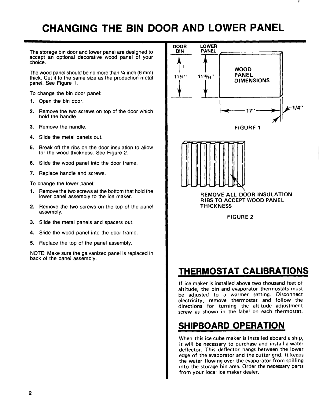 KitchenAid KUIS185S manual Thermostat Calibrations, Shipboard Operation, Wood Panel Dimensions, 17-w 