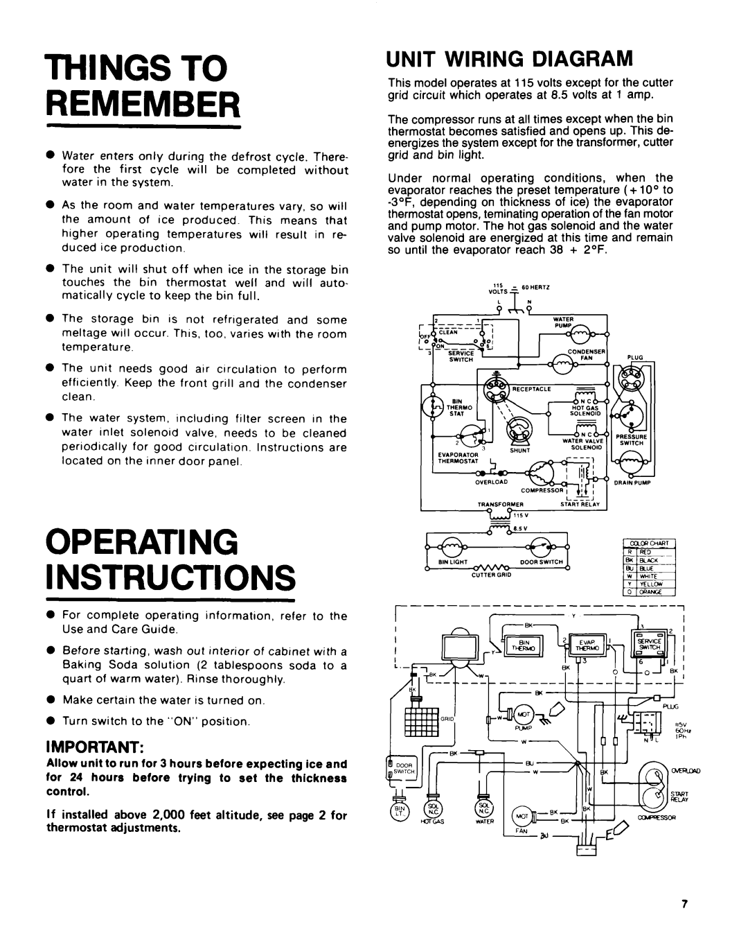 KitchenAid KUIS185S manual Things to Remember, Operating Instructions, Unit Wiring Diagram 