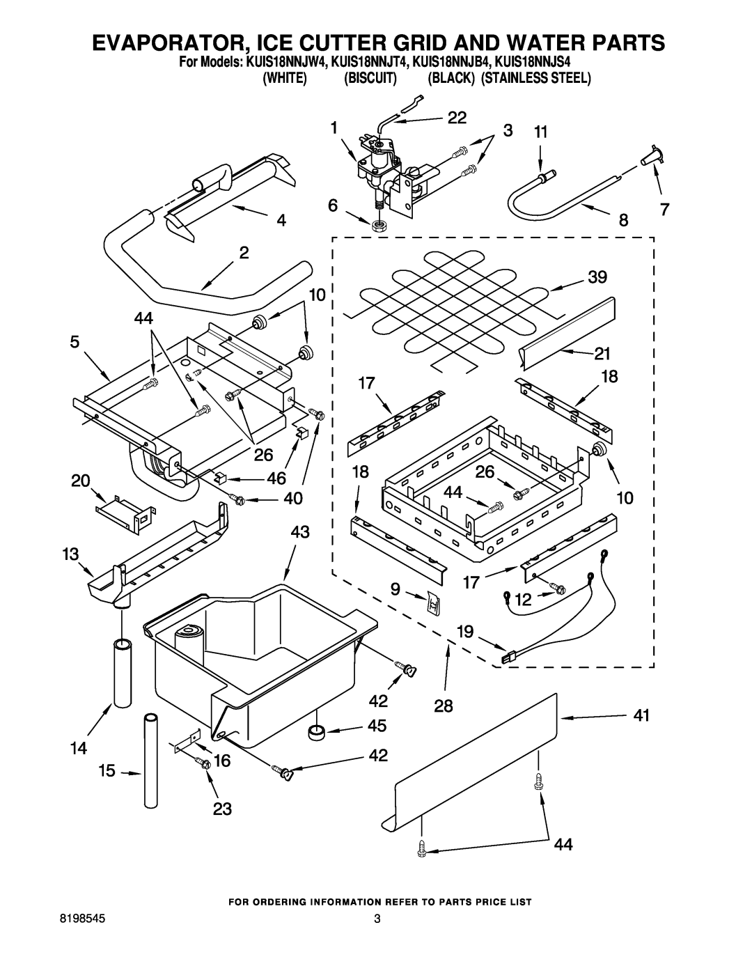 KitchenAid KUIS18NNJS4, KUIS18NNJT4 Evaporator, Ice Cutter Grid And Water Parts, White, Biscuit, Black Stainless Steel 