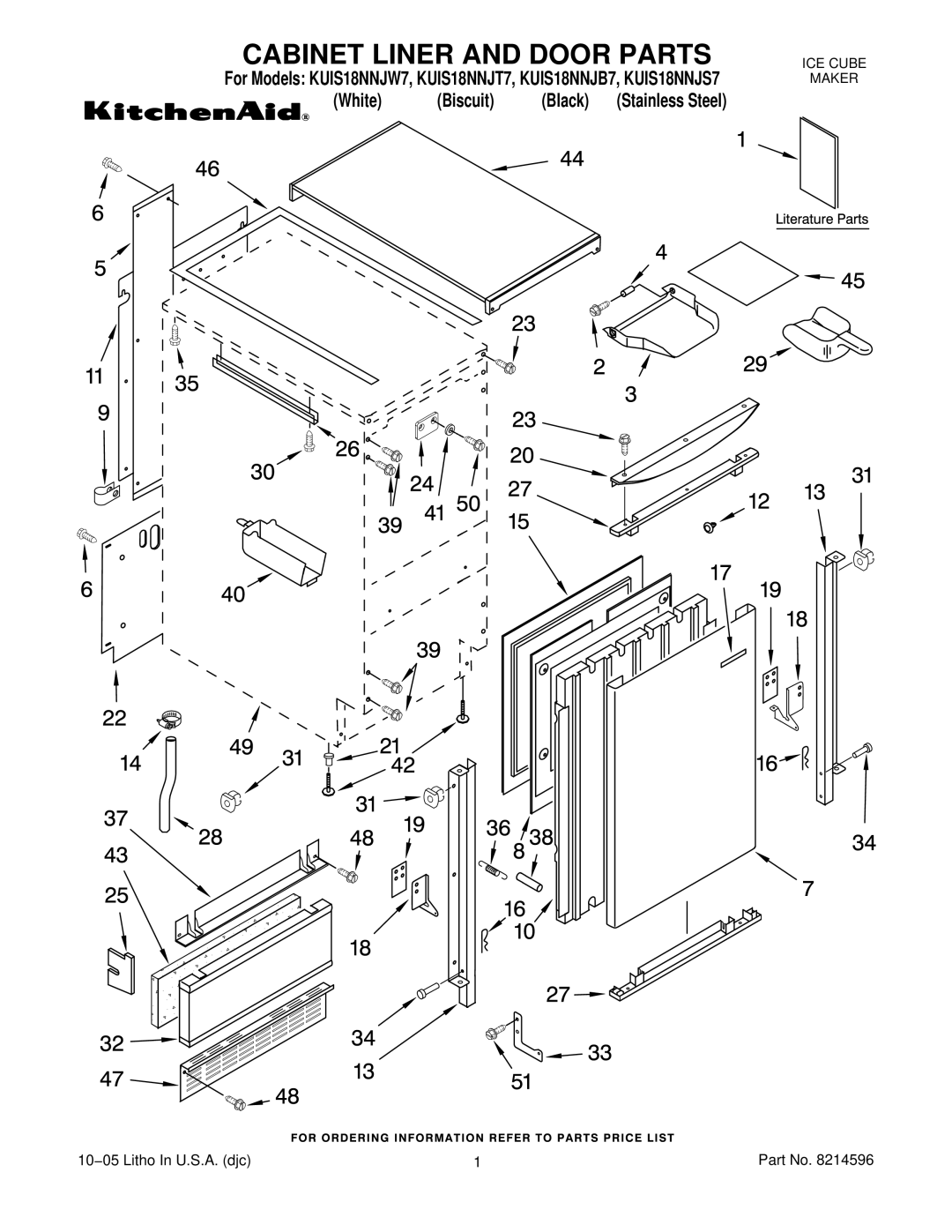 KitchenAid KUIS18NNJW7, KUIS18NNJT7, KUIS18NNJS7, KUIS18NNJB7 manual Cabinet Liner and Door Parts 