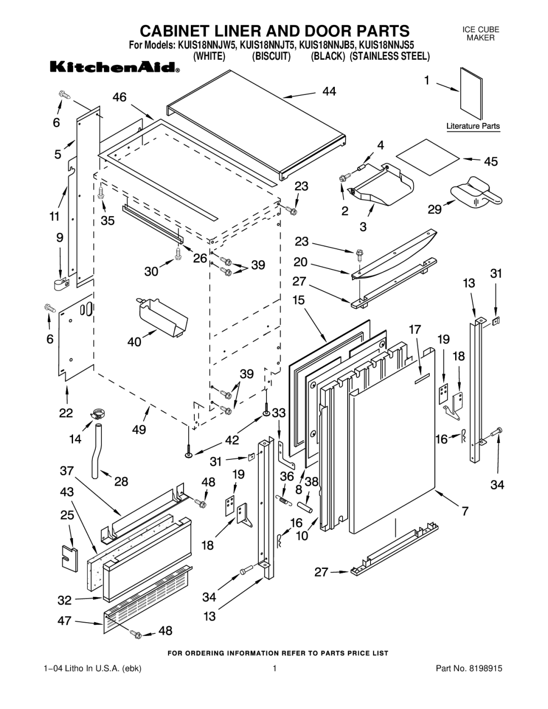 KitchenAid KUIS18NNJT5, KUIS18NNJW5, KUIS18NNJB5, KUIS18NNJS5 manual Cabinet Liner and Door Parts 