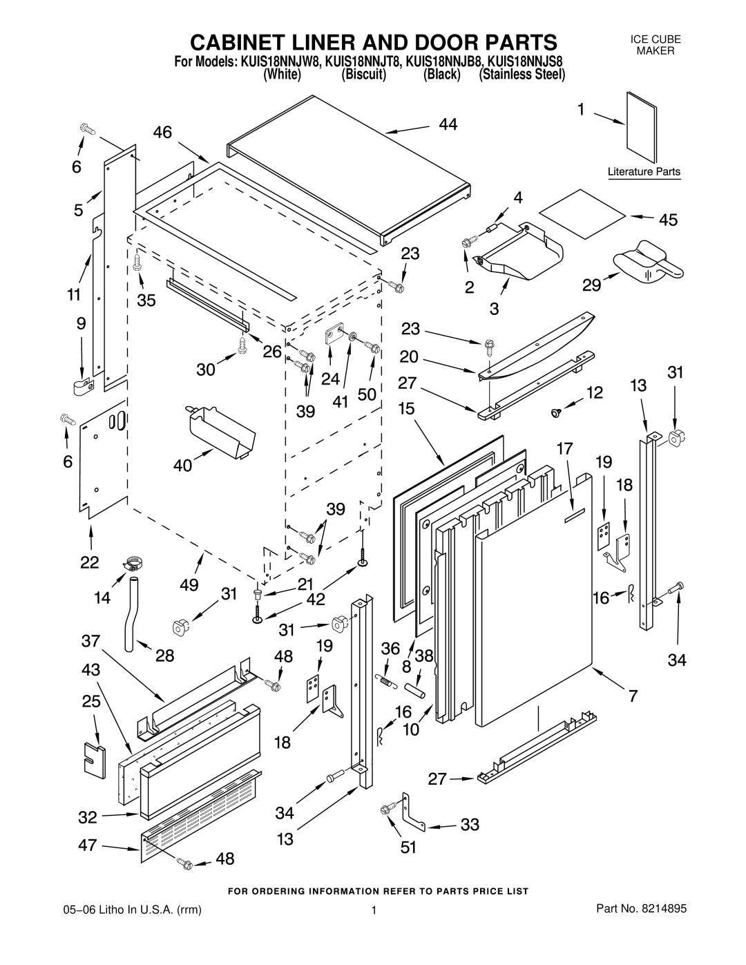 KitchenAid KUIS18NNJT8, KUIS18NNJW8, KUIS18NNJB8, KUIS18NNJS8 manual Cabinet Liner and Door Parts 