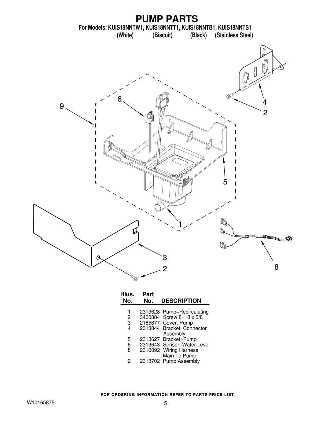 KitchenAid KUIS18NNTB1, KUIS18NNTW1, KUIS18NNTS1, KUIS18NNTT1 manual Pump Parts 