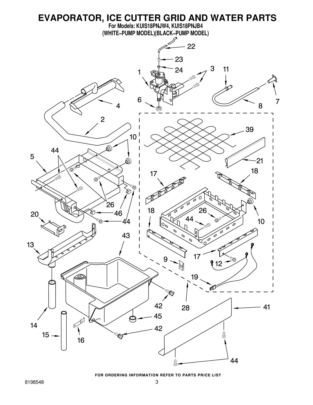 KitchenAid KUIS18PNJW4, KUIS18PNJB4 manual EVAPORATOR, ICE Cutter Grid and Water Parts 