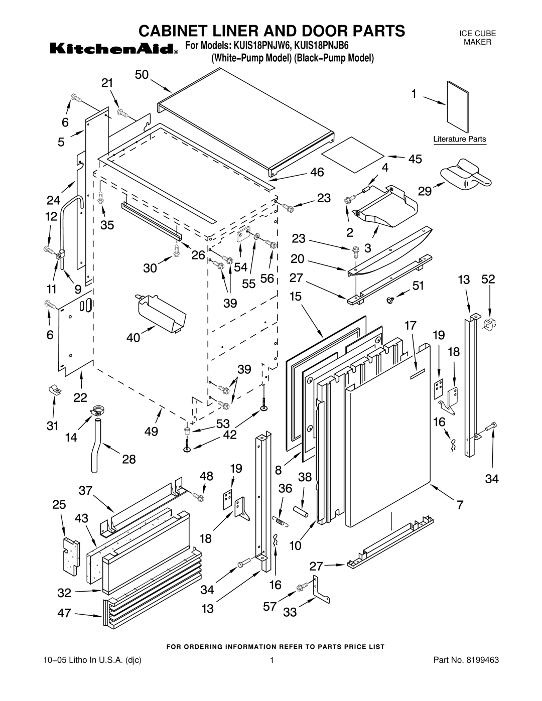 KitchenAid KUIS18PNJW6, KUIS18PNJB6 manual Cabinet Liner and Door Parts 